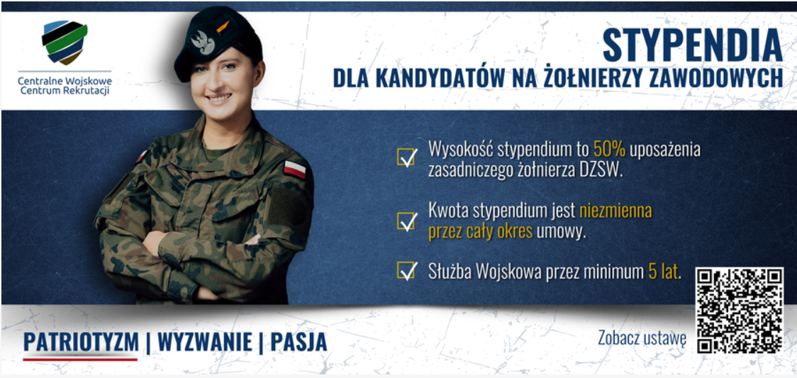 Stypendium dla kandydatów na zawodowych żołnierzy - plakat